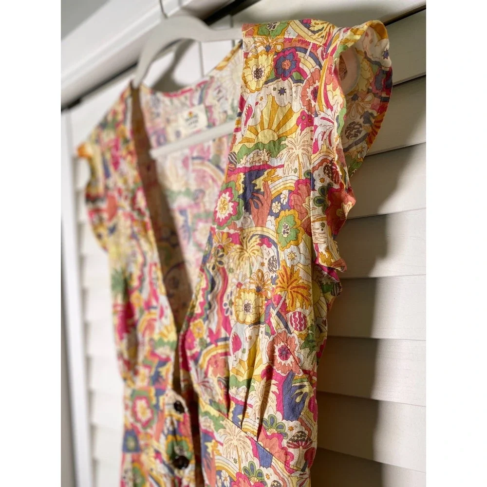 Marine Layer Romper Womens Palm Tree Tropical Camila Vacation | Sz XL - Picture 3 of 6